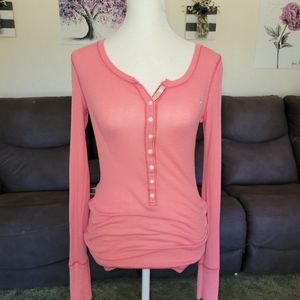 Vintage Y2k Abercrombie and Fitch pink henley size medium